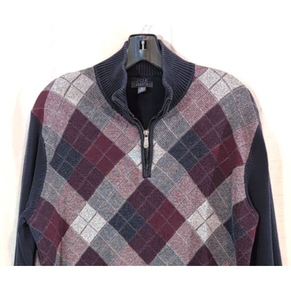 JOE Joseph Abboud Argyle Sweater Mens MEDIUM 1/4 Zip Pullover Long Sleeve Preppy - Picture 10 of 14